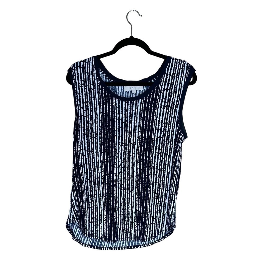 Ann Taylor LOFT Navy Blue and White Striped Top, Large